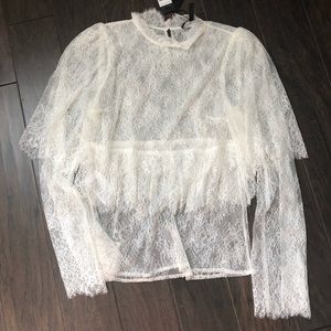 NWT BCBG White Lace Long Sleeve Blouse